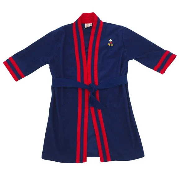 Disney Vintage Robe Mickey Mouse Navy Red Stripe 80s Made in USA Kids Size 5-6 - Picture 1 of 5